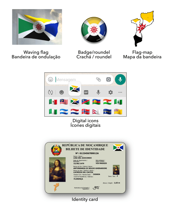 Mock-ups of the proposed flag of Mozambique / Maquetes da bandeira proposta de Moçambique