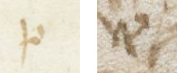 Left: Annotation from Cod. Sang. 754 p. 157. Right: Annotation from Voynich Manuscript f20r.