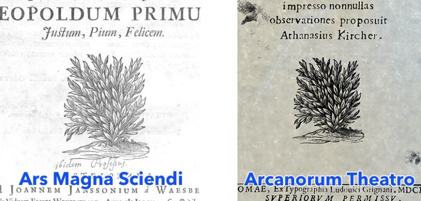 Identical bush emblem in Ars Magna Sciendi (left) and Arcanorum Theatro (right).