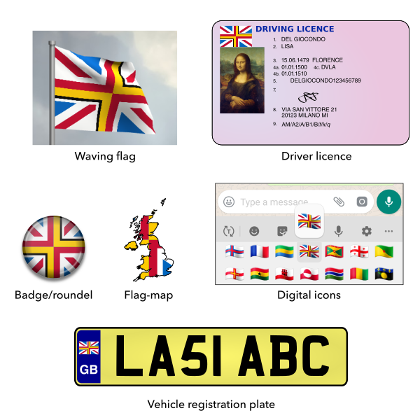 Mock-ups for the proposed flag of the United Kingdom with Wales