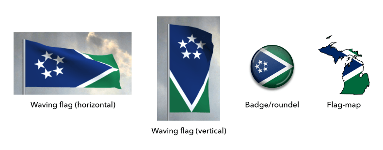 Mock-ups of the proposed flag of Michigan